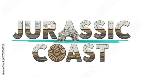 Jurassic Coast with Cartoon Logo, and Vector.