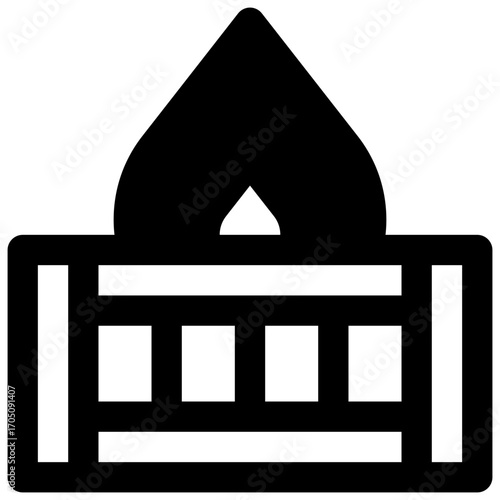 Dumpster fire. Outlined stroke vector icon with black-filled details.