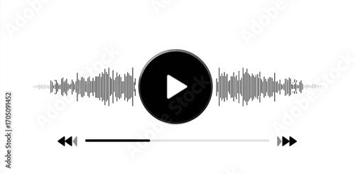 Minimal Audio Player Interface with Waveform. Isolated on transparent background, png