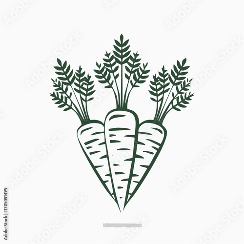 Vibrant green carrot tops crown three fresh carrots, symbolizing natural bounty and healthy eating in a clean, graphic illustration