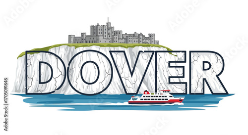 Dover Cliffs and Ferry Illustration
