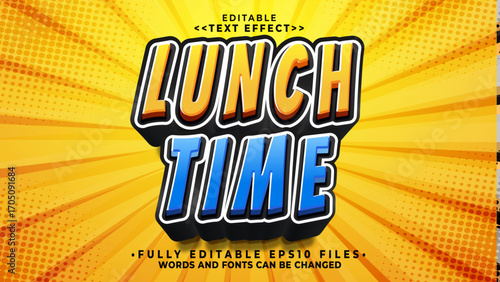 3d lunch time bold text effect.typhography logo