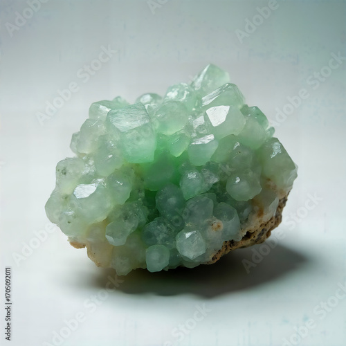 A captivating close-up showcases a vibrant green mineral, with its crystalline structure glowing against the light. A mesmerizing image of natural beauty.