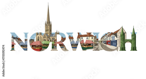 Norwich Cityscape Typography Illustration
