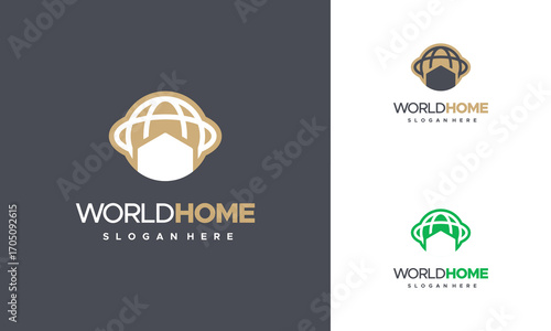 World home logo designs concept vector, globe house logo template, Design concept for real estate agencies. Vector logo icon template.
