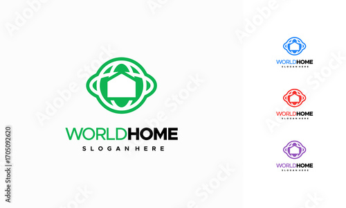 World home logo designs concept vector, globe house logo template, Design concept for real estate agencies. Vector logo icon template.