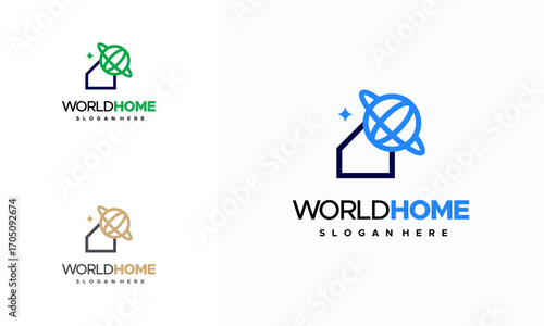 World home logo designs concept vector, globe house logo template, Design concept for real estate agencies. Vector logo icon template.