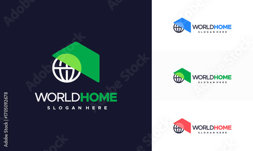 World home logo designs concept vector, globe house logo template, Design concept for real estate agencies. Vector logo icon template.