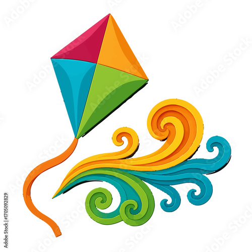 Vivid kite with colorful swirls on gradient background for playful designs
