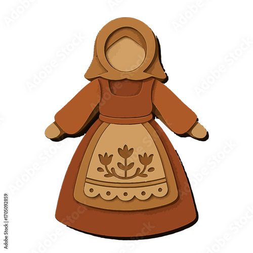 Traditional folk art paper cutout doll in earth tones