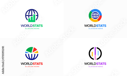 Set of World stats logo designs concept vector, World Graph logo template