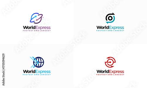 Set of World Express delivery logo, Logistic company vector logo template