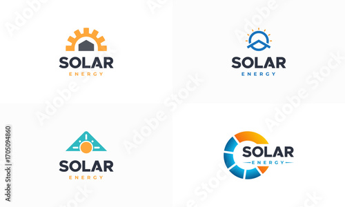 Set of Solar Energy Logo designs concept vector, Solar Energy with roof logo template
