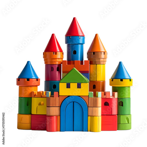 Colorful wooden block castle