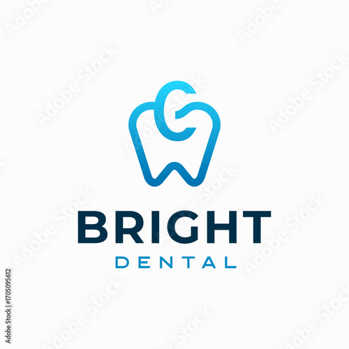 Letter C Dental Clinic Logo Tooth abstract design vector template Linear style. Dentist stomatology medical doctor Logotype concept icon