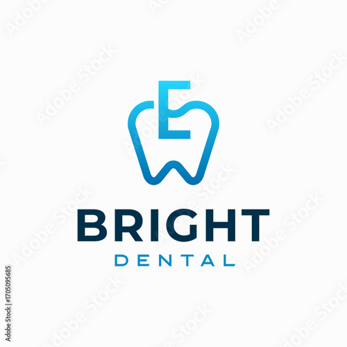 Letter E Dental Clinic Logo Tooth abstract design vector template Linear style. Dentist stomatology medical doctor Logotype concept icon