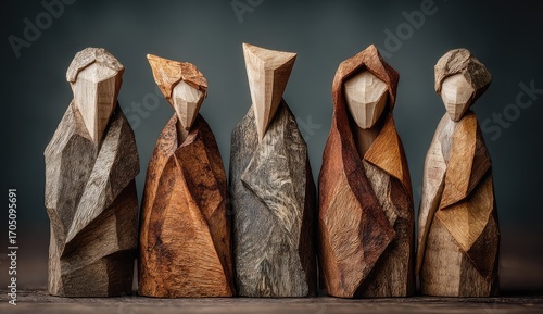 Wooden Figures in a Row