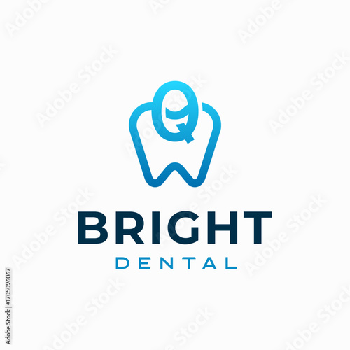 Letter Q Dental Clinic Logo Tooth abstract design vector template Linear style. Dentist stomatology medical doctor Logotype concept icon