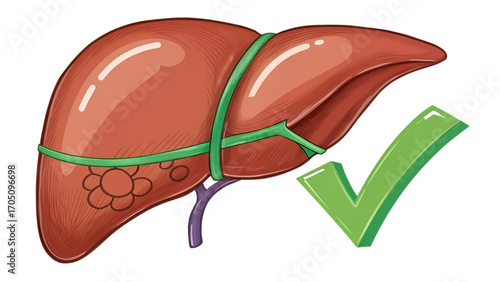 PNG A healthy liver with a check mark, illustrating the concepts of wellness, good health, and medical.