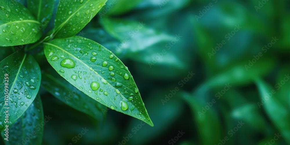 Fototapeta premium A leaf with water droplets on it