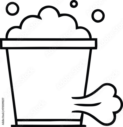Simple Line Icon of Bucket Overflowing with Soapy Suds and Bubbles