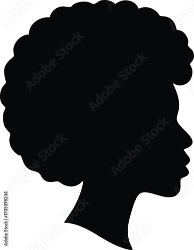 Afro woman head silhouette vector illustration, black female profile with natural curly hair.