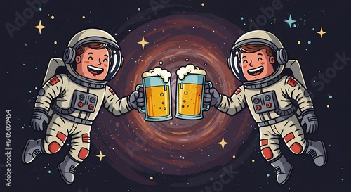 Astronauts drinking beer in space