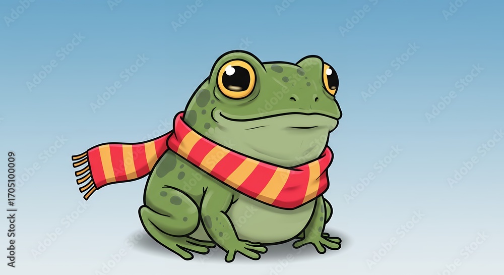 Fototapeta premium Cartoon frog with scarf
