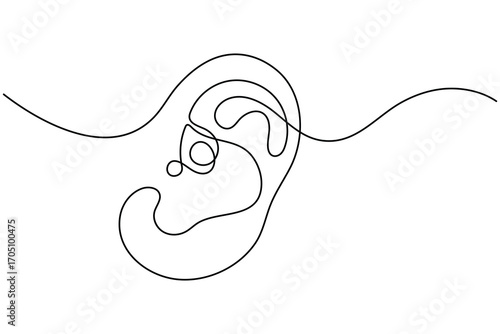 Ear single one line art continuous one line drawing of ear isolated outline vector
