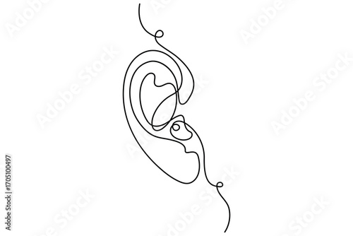 Ear single one line art continuous one line drawing of ear isolated outline vector