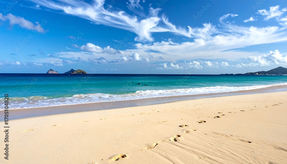 Fototapeta premium Tropical beach scene with footprints