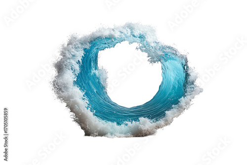 A dynamic wave forming a circular shape against a white background, showcasing the beauty of ocean movement.