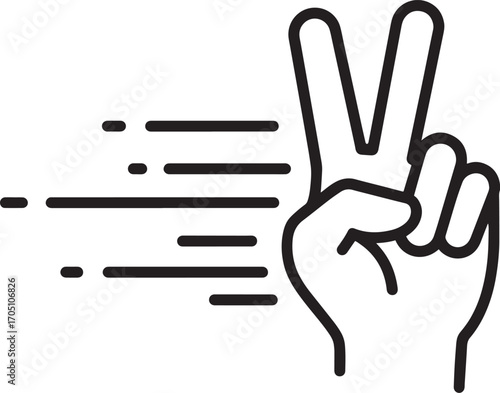 Hand Peace Gesture in Motion: A dynamic vector illustration capturing the iconic peace gesture, depicted with a sense of movement, symbolizing unity, hope, and optimism. 
