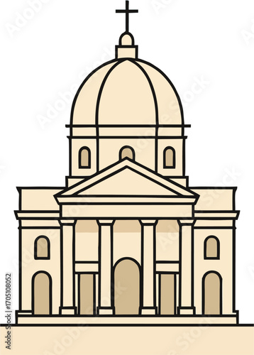 Cathedral Dome Vector Illustration – Line Art Landmark Church Architecture