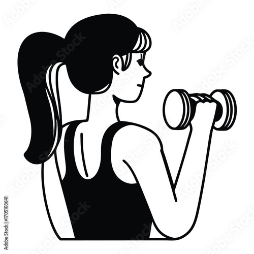 flat vector of fitness woman doing bicep curl silhouette