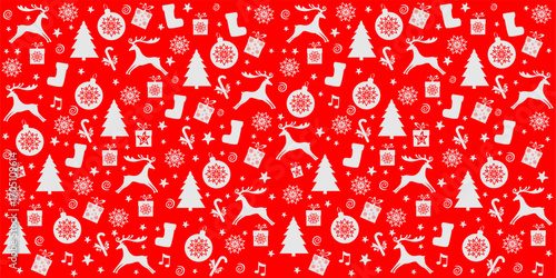 Christmas and New Year seamless pattern. Christmas red holiday background.  Good for textile fabric design, wrapping paper, website wallpapers, textile, wallpaper and apparel. vector illustration