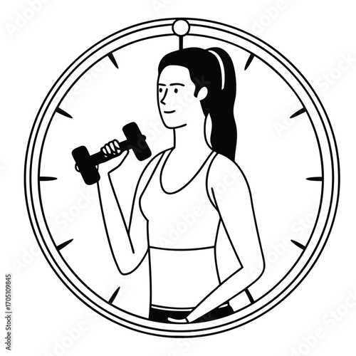 flat vector of fitness woman icon with dumbbell illustration