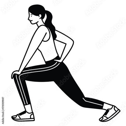 flat vector of fitness woman in lunge silhouette