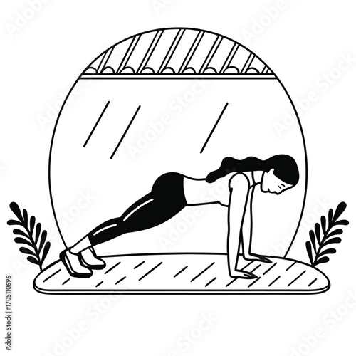 flat vector of fitness woman performing burpee silhouette