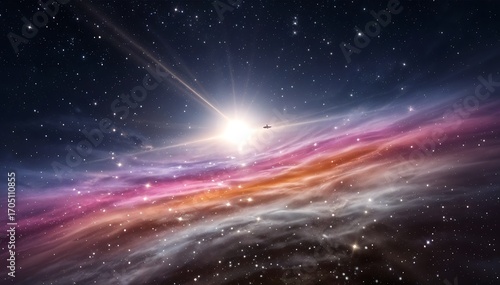 Abstract Cosmic Nebula with Stars and Pink Hues in Dark Blue Sky