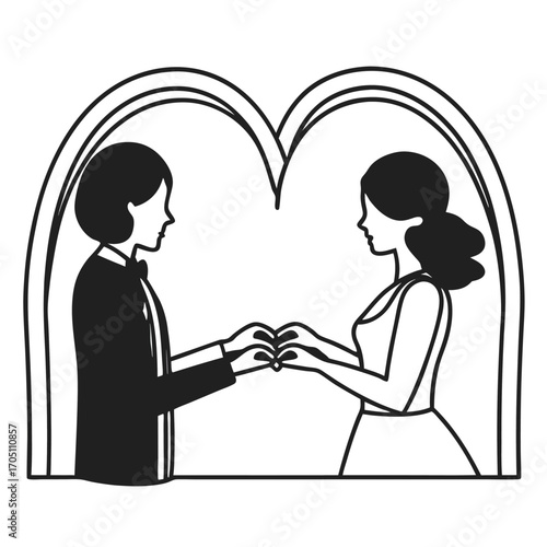 Flat Vector of Couple Glyph with Wedding Ring Above