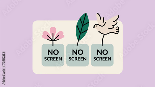  No Screen Digital Detox Concept – Nature Symbols and Peaceful Imagery Promoting Screen-Free Time and Mindfulness