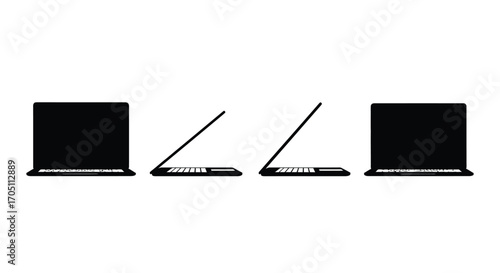 Set of four laptop computer icons in silhouette and profile views for digital use vector