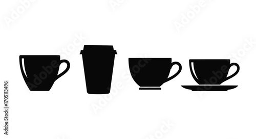 Diverse coffee cup silhouettes collection for beverage and cafe design needs vector