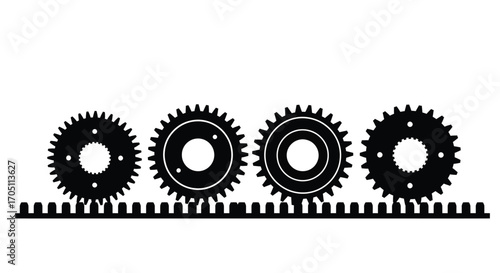 Interlocking gears and rack system mechanical engineering concept abstract representation vector