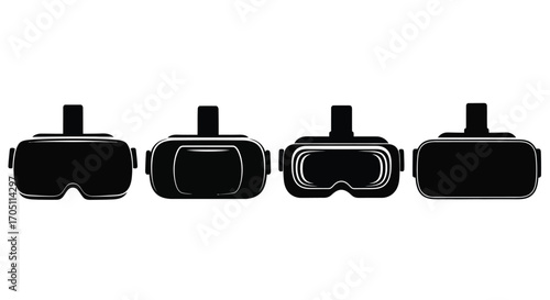 Four futuristic virtual reality vr headsets arranged in a row across a clean white canvas vector