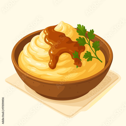 Creamy Mashed Potato with Rich Brown Gravy Vector