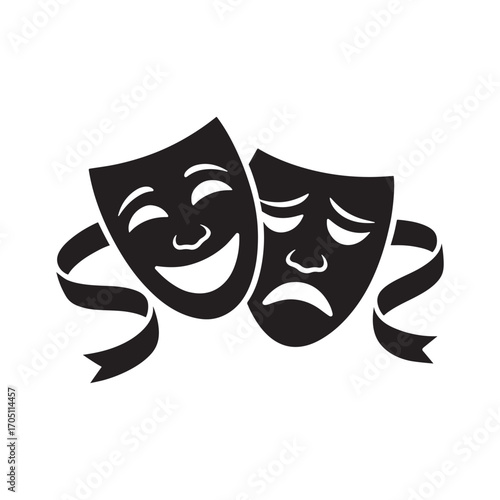 Comedy and Tragedy Masks Vector, Theater Drama Icon Illustration