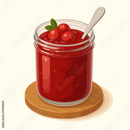 Cranberry Sauce in Clear Mason Jar Holiday Vector