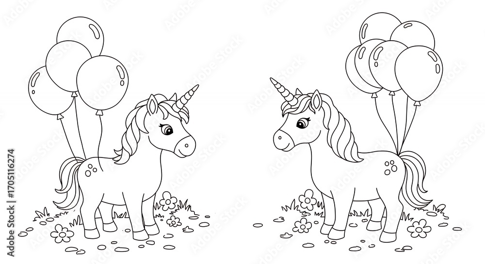 Obraz premium Two cute unicorns with balloons